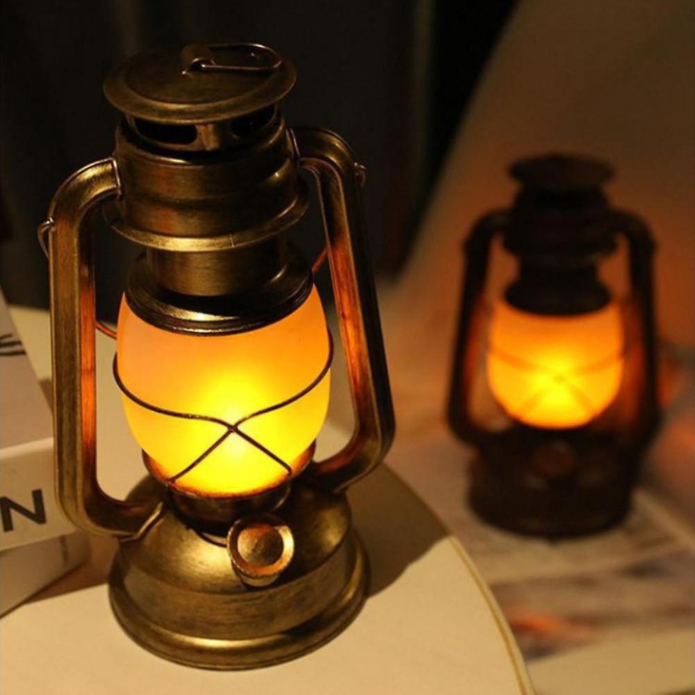 Retro Vintage Camping Hanging Lanterns Battery Led Flame Warm Light Nature Hike For Fishing