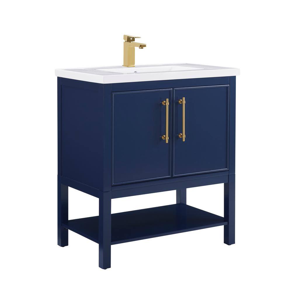 SUDIO Taylor 30 in. W x 18.5 in. D x 34.5 in. H Bath Vanity in Navy Blue with Ceramic Vanity Top in White with White Basin Taylor-30NB