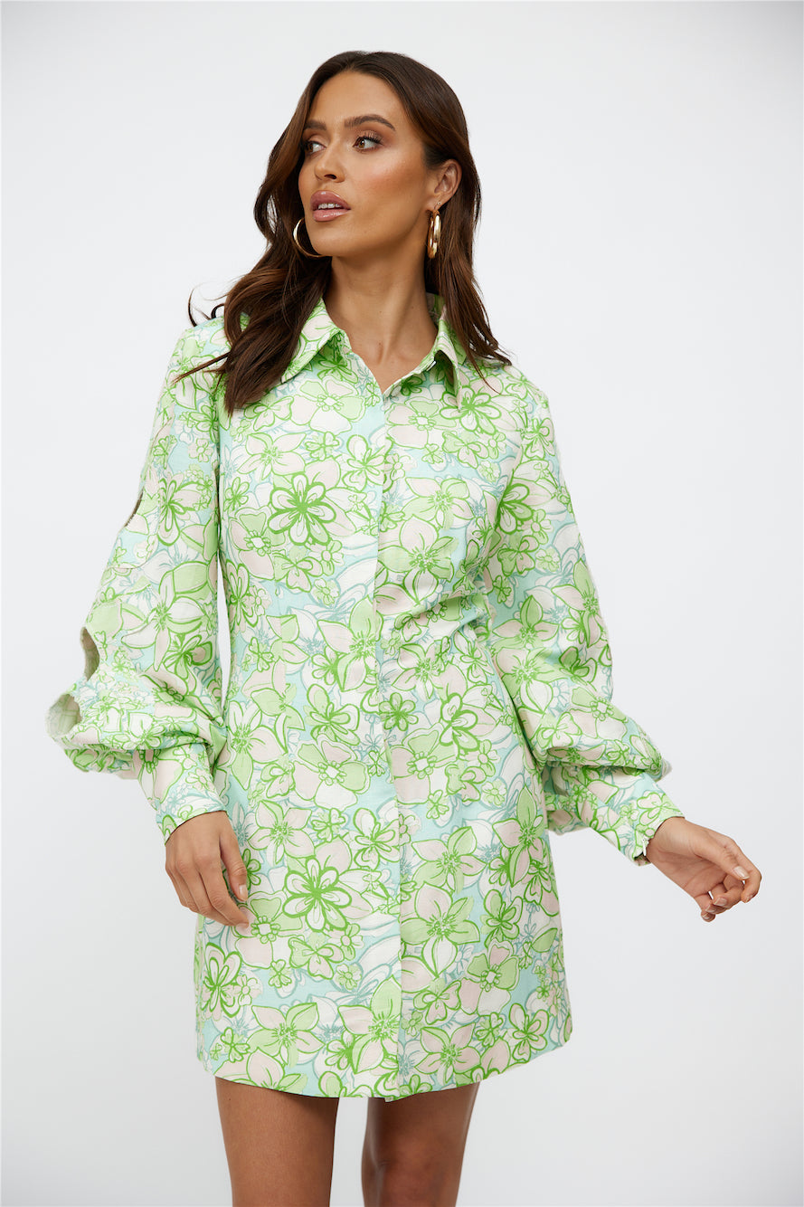 C/MEO Far Away Mini Dress Apple Green Floral