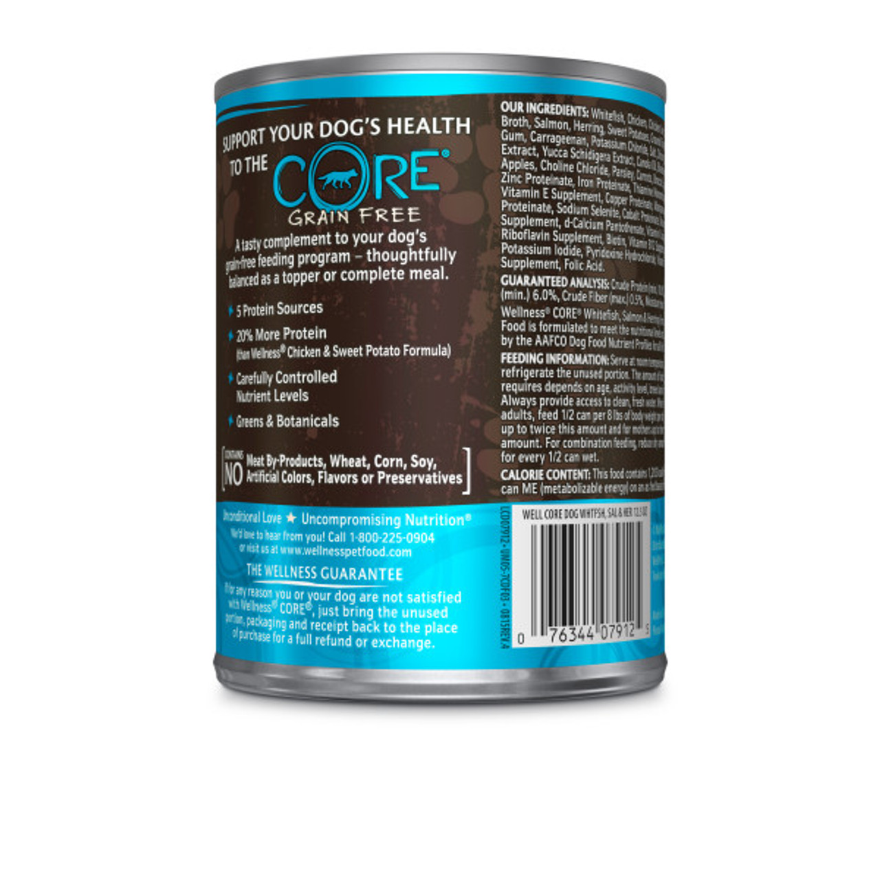 Wellness CORE Grain Free Salmon， Whitefish and Herring Canned Dog Food， 12.5oz.