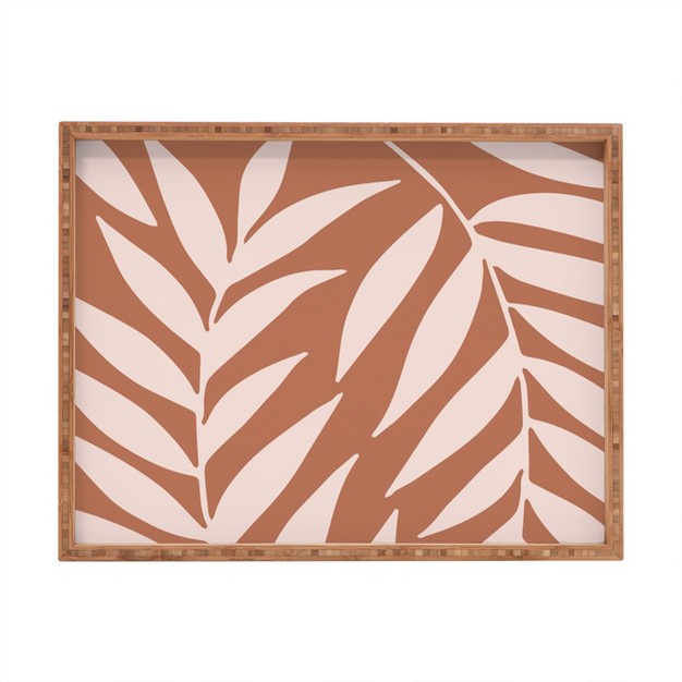 Emanuela Carratoni Pink Palms On Baked Earth Rectangle Bamboo Tray Deny Designs