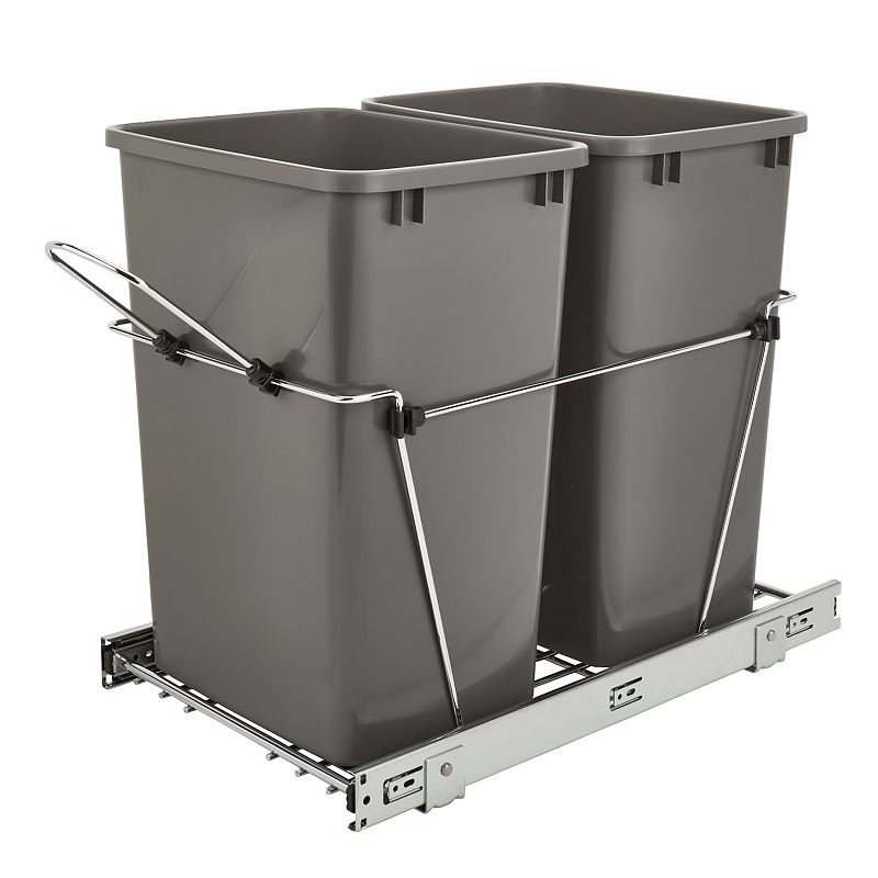 Rev-a-shelf Double Pull Out Trash Can 35 Qt For Kitchen， Gray， Rv-18kd-13c-s