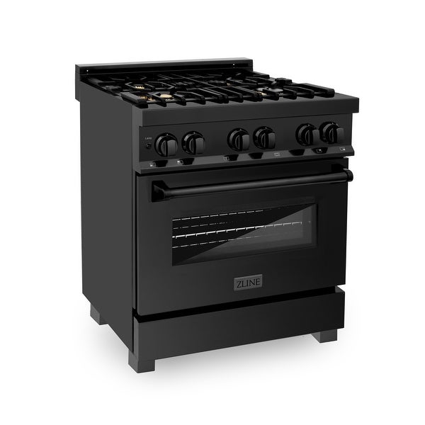 ZLINE Dual Fuel Range in Black Stainless Steel with Brass Burners