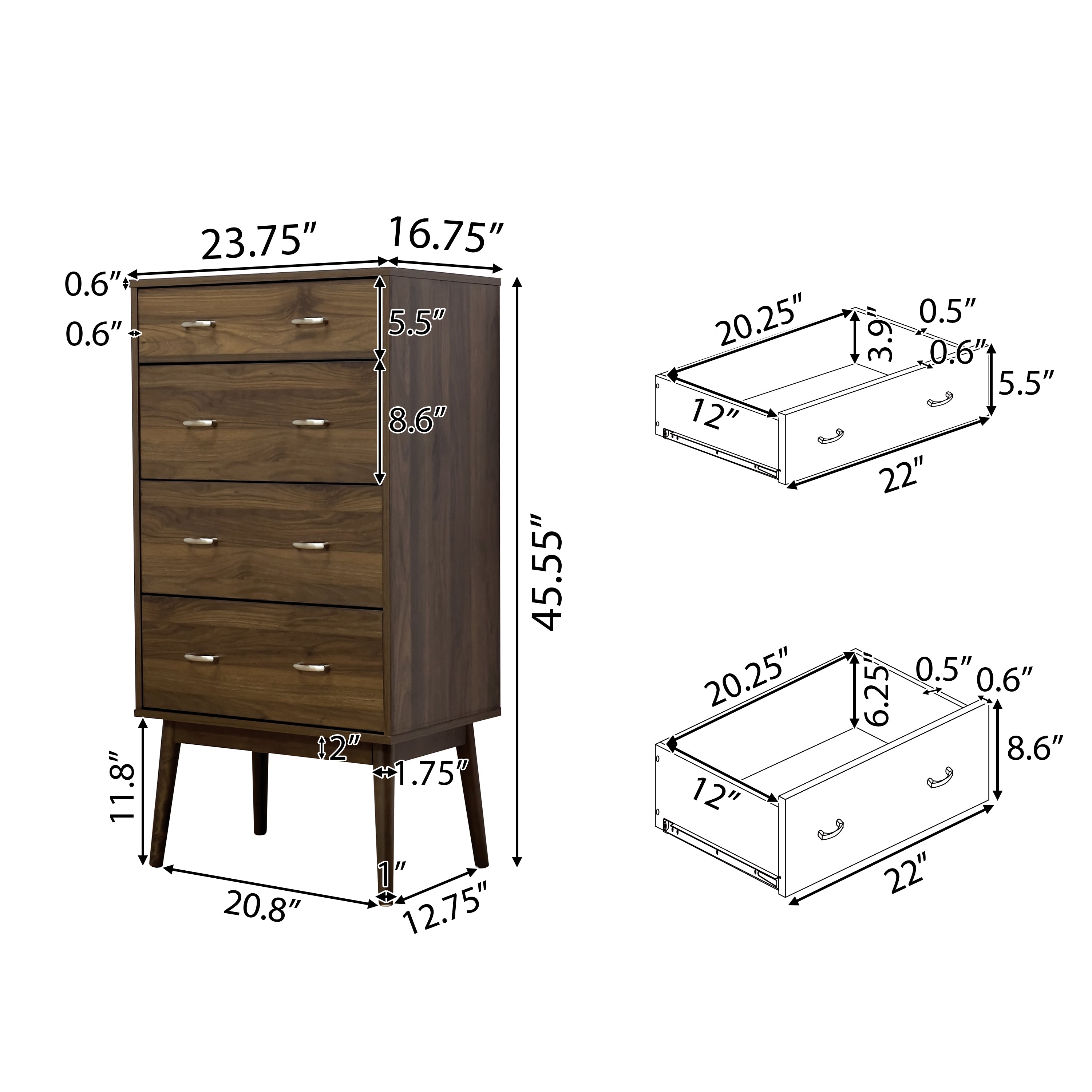 Wilbur Mid Century Modern Wooden 4 Drawer Dresser