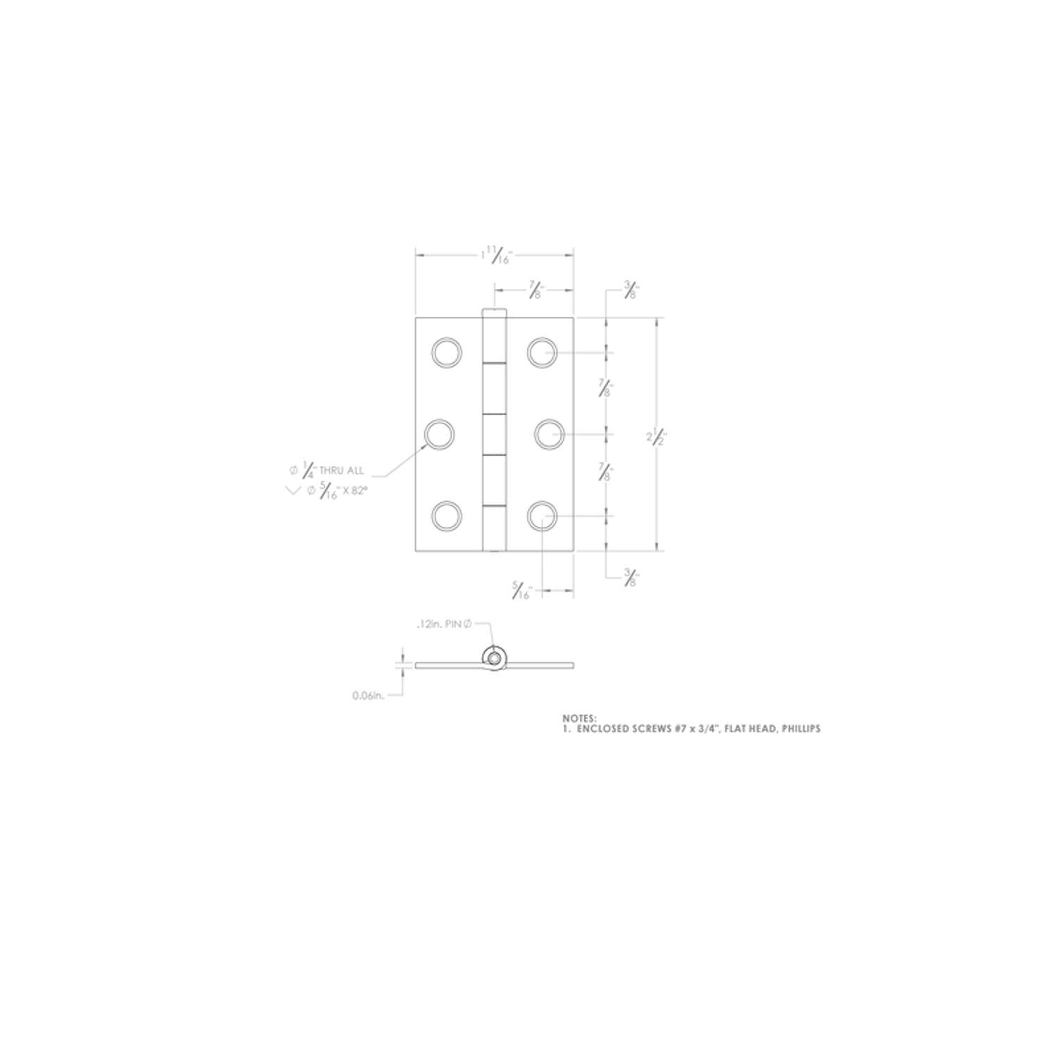 Ace 2-1/2 in. L Zinc-Plated Narrow Hinge 2 pk