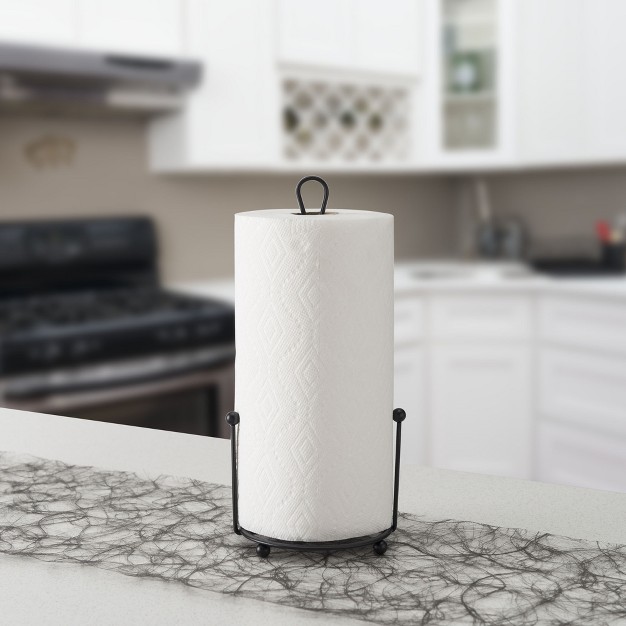 Home Basics Wire Collection Free standing Paper Towel Holder With Double Dispensing Side Bar Black