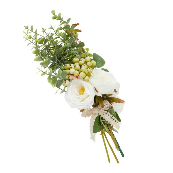 White Silk Roses，Eucalyptus and Berry Bridal Bouquet，Wedding Centerpiece (15.7x7 In)