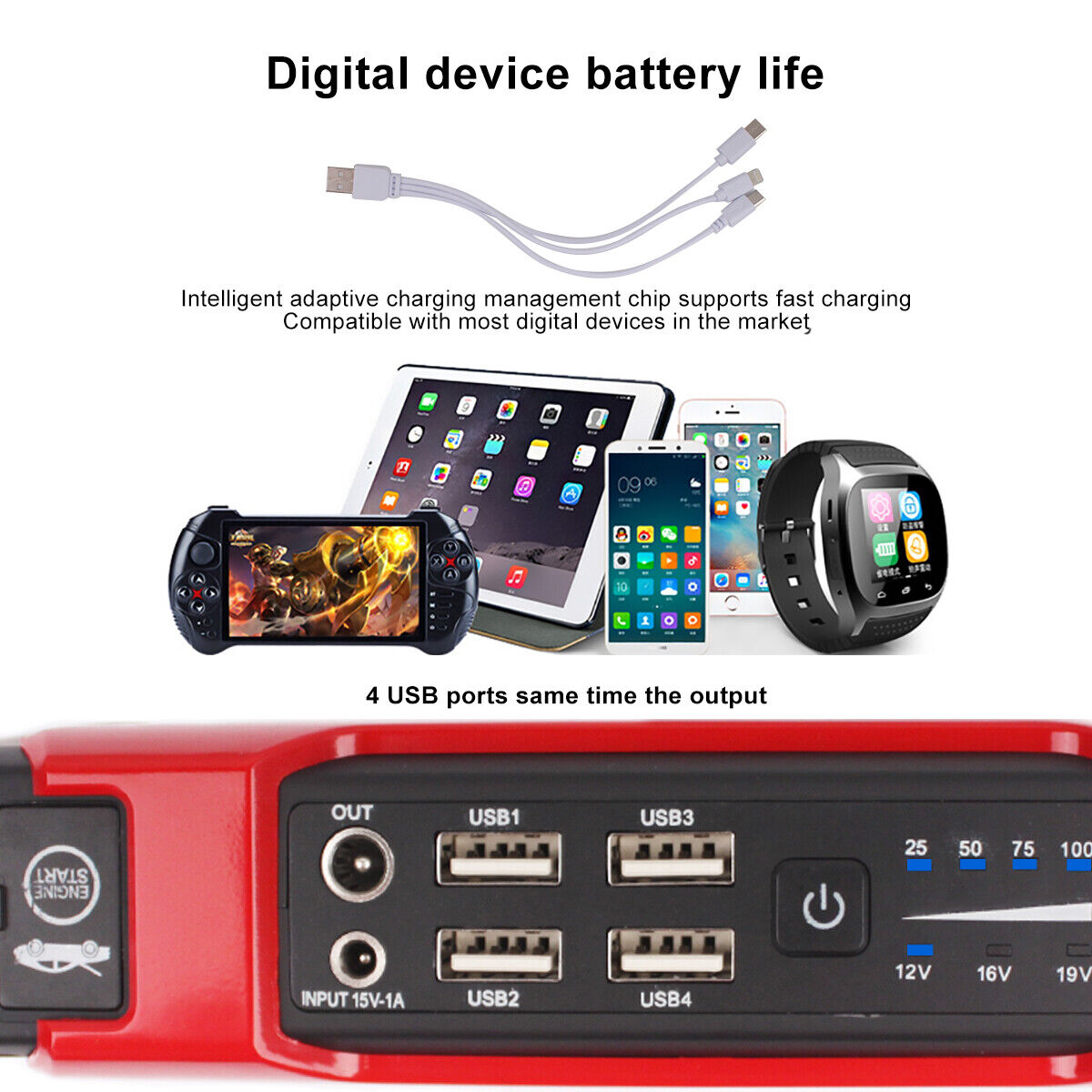 12 Volt Jump Starter 99800mAh Portable Charger Power Bank with LED Flash Light