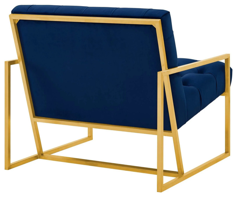 Mimi Navy Gold Stainless Steel Performance Velvet Accent Chair   Contemporary   Armchairs And Accent Chairs   by Peachtree Fine Furniture  Houzz