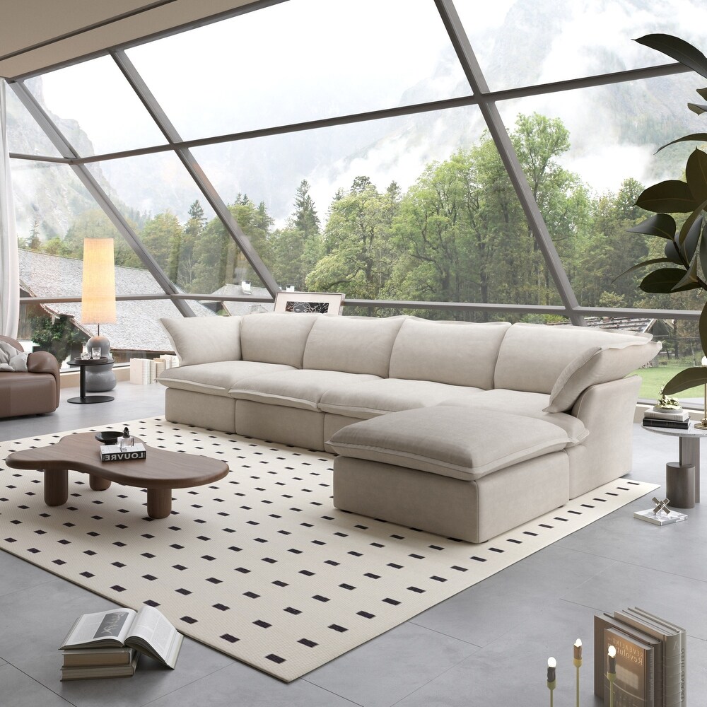 L Shape Modular Sectional Sofa 5 Seats with Chaise Ottoman