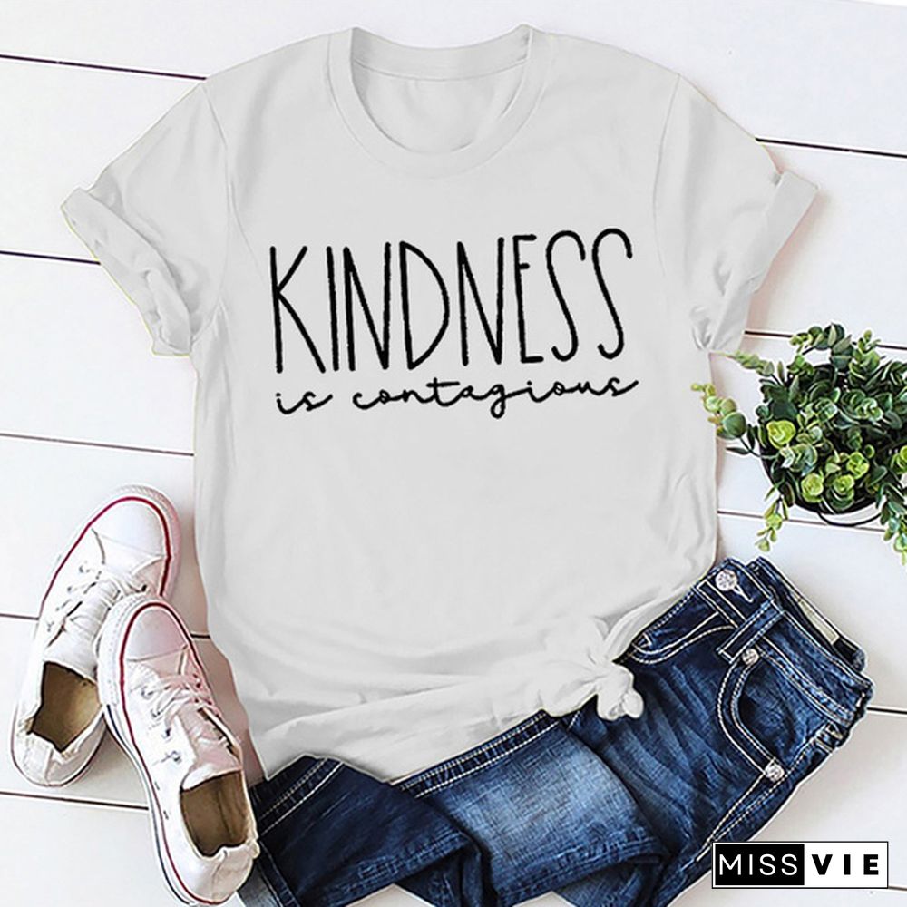 7 Colors Plus Size Women Fashion Kindness Is Contagious Printed Christian T-Shirts Summer Short Sleeve Graphic T Shirt O-neck Tee Shirt Tops Christian Gifts