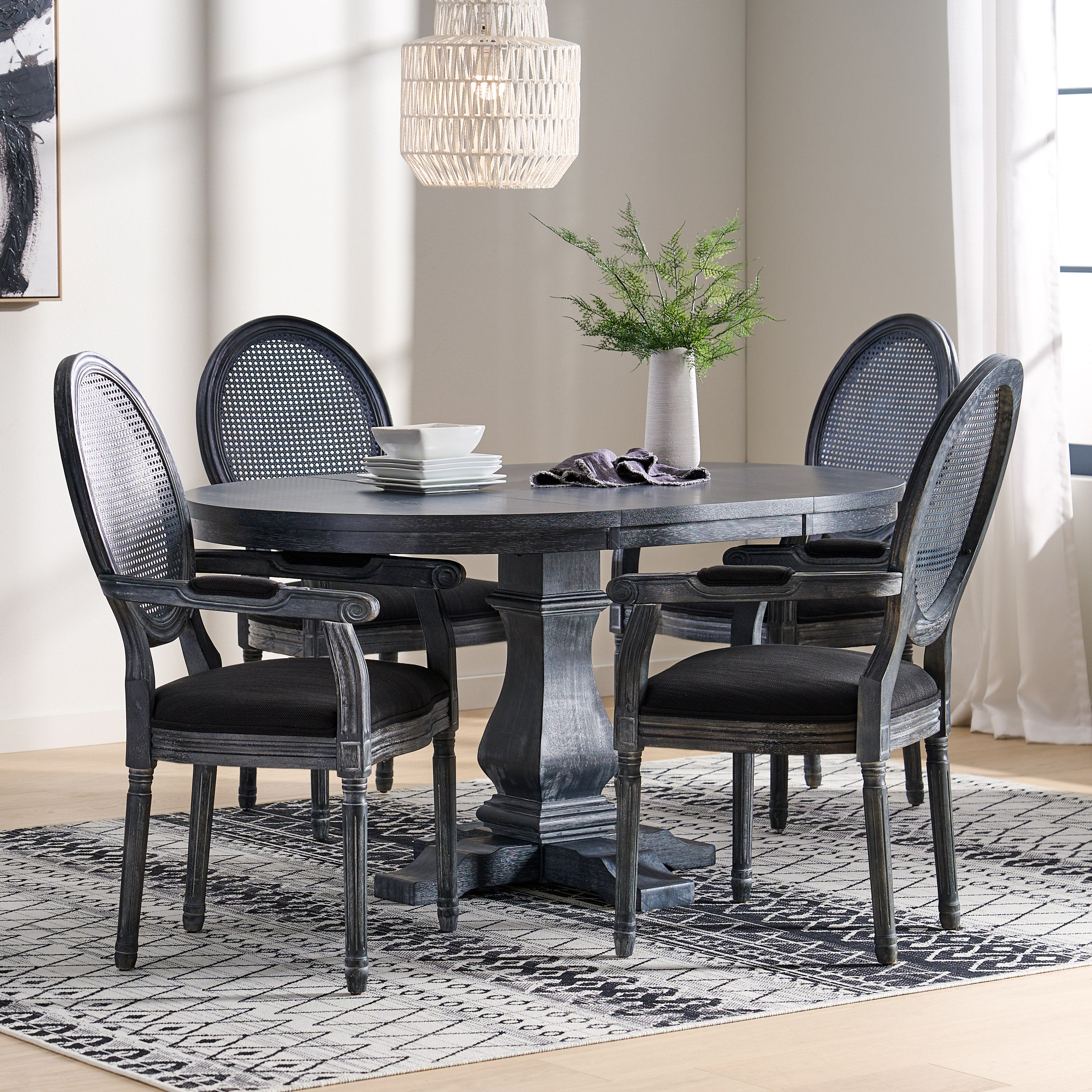 Ismay French Country Wood and Cane 5-Piece Expandable Oval Dining Set