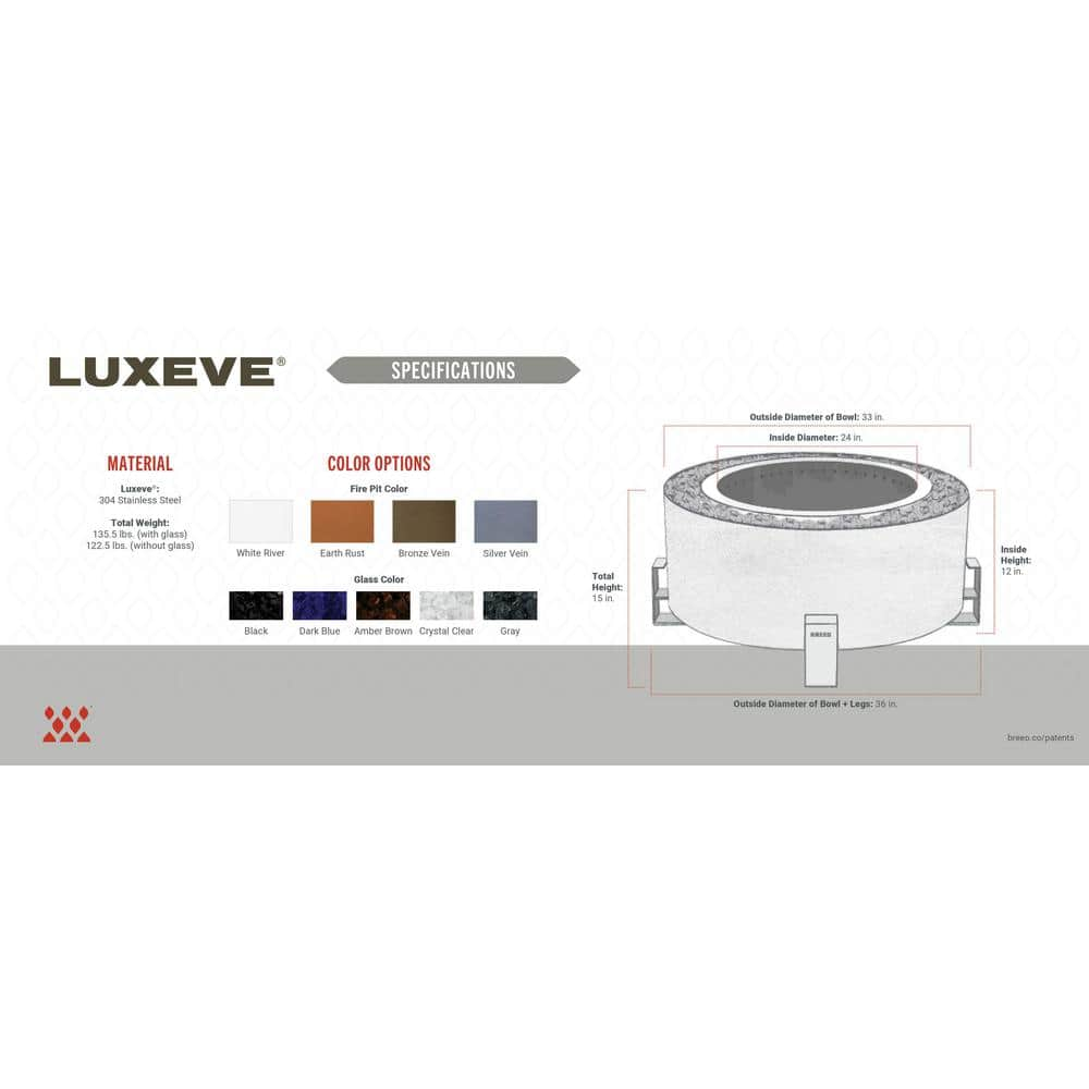 Breeo Luxeve Silver Vein with Black Glass Outdoor Smokeless Fire Pit BR-LE24-SNBL