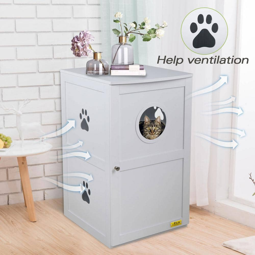 COZIWOW 2-Tier Wood Cat House Washroom Litter Box Cover with Openable Door, White CW12F0327