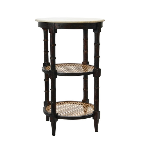 Mango Wood and Woven Cane Side Table