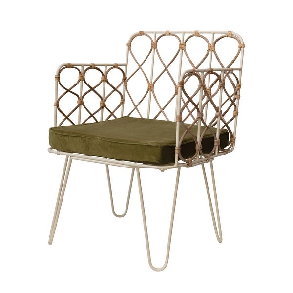 Metal and Rattan Chair with Olive Velvet Cushion