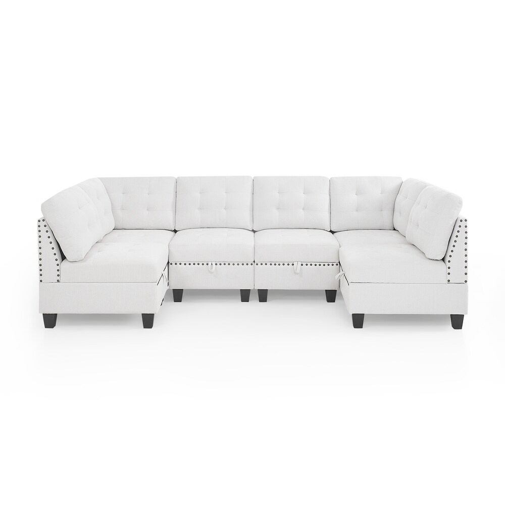 Chenille Modular Corner Sofa U shape Sectional Sofa w/Nailhead