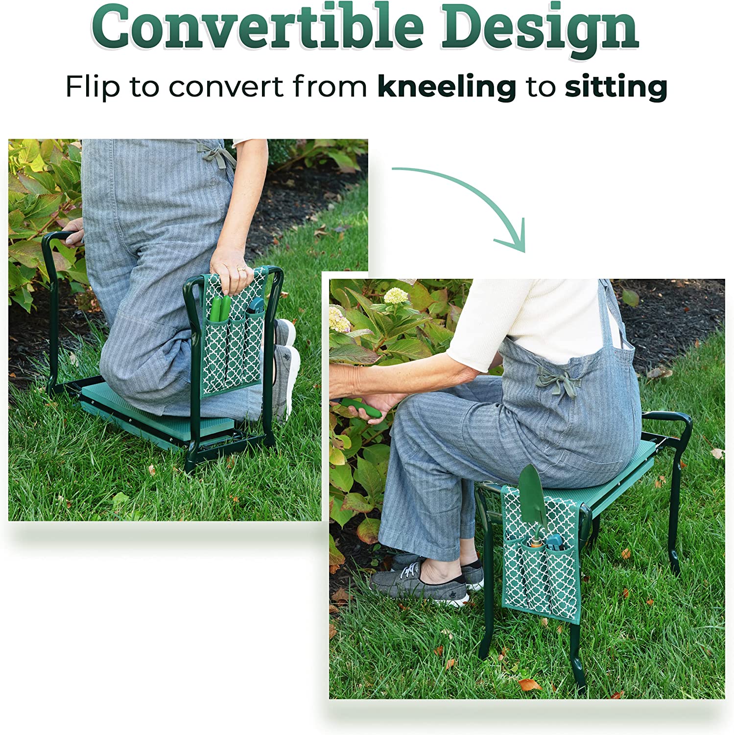 Abco Tech Garden Kneeler and Stool - Protects Your Knees, Clothes From Dirt & Grass Stains - Foldable Stool for Ease of Storage - EVA Foam Pad - Sturdy and Lightweight - Free Tool Pouch