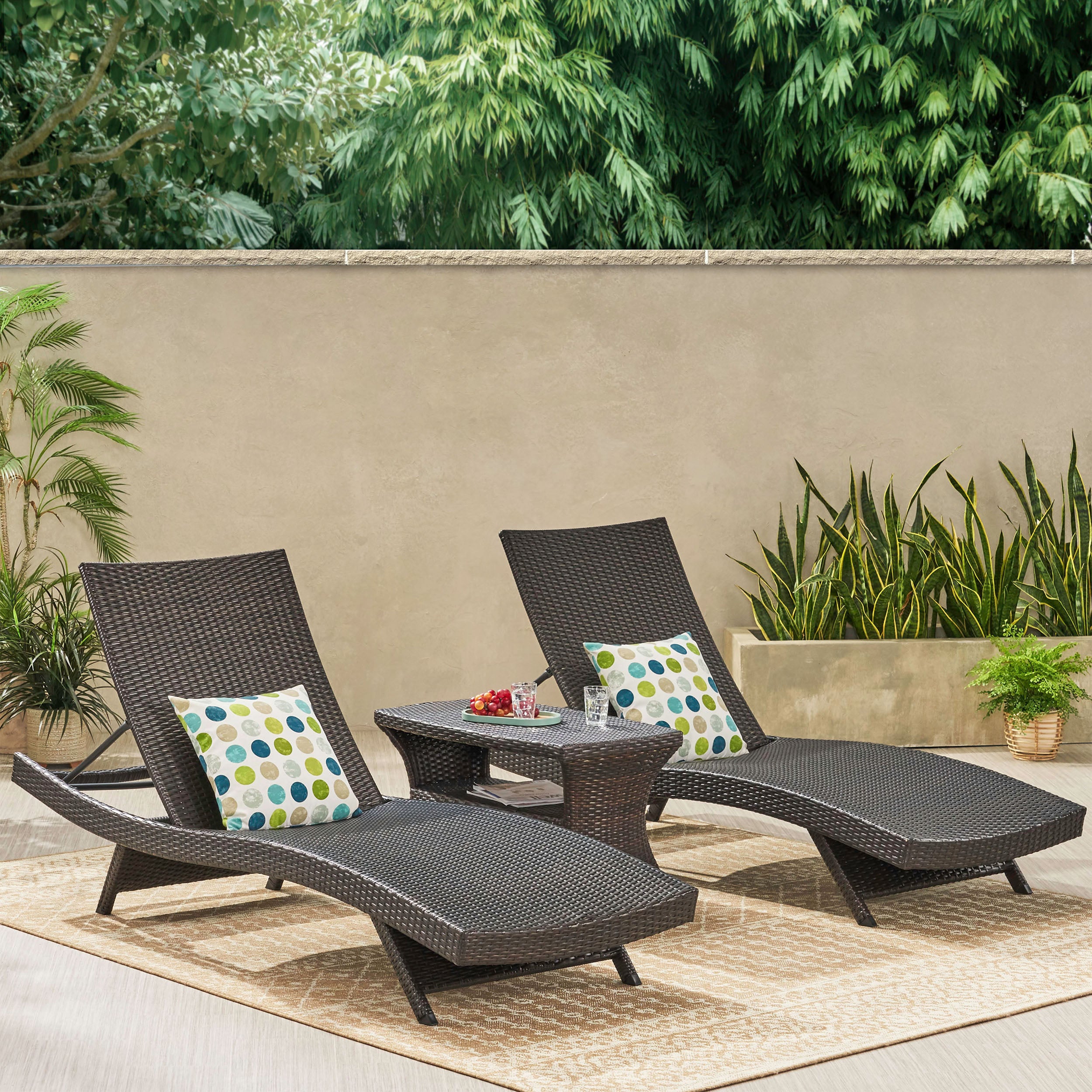 Lakeport Outdoor 3 Piece Mutlibrown Wicker Chaise Lounge Set with Table