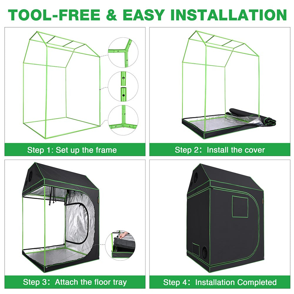 LAGarden 4x4 Grow Tent Roof Cube Hydro Grow Room 48x48x72