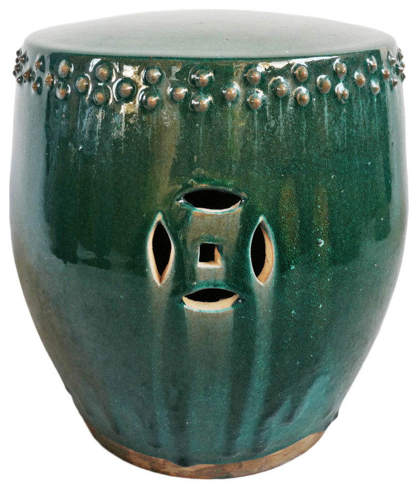 Teal Double Stud Ceramic Garden Stool   Asian   Accent And Garden Stools   by Design Mix Furniture  Houzz