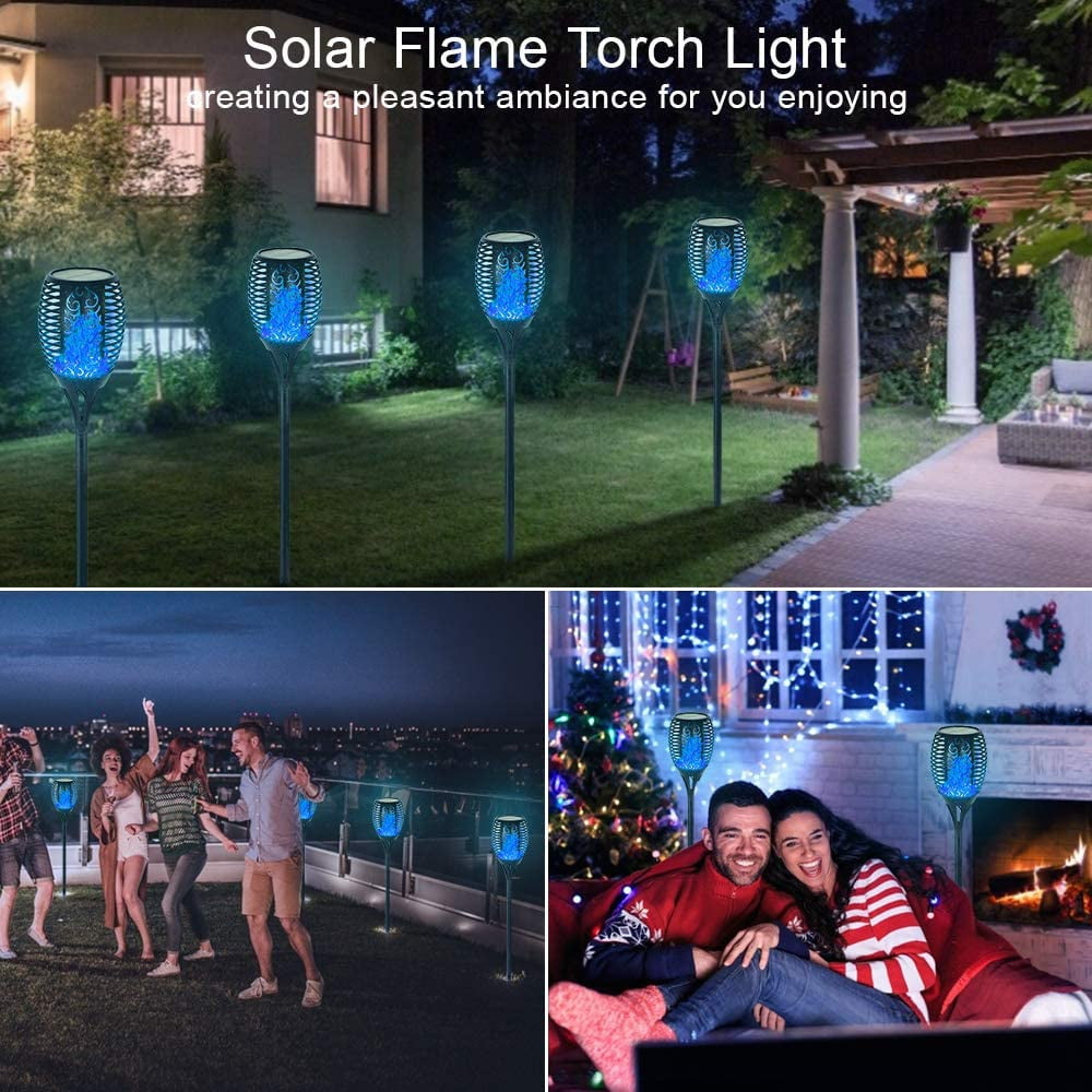 Jinyi 4Pack LED Solar Tiki Torch Lights Dancing Flickering Flame Lamp Waterproof-Blue