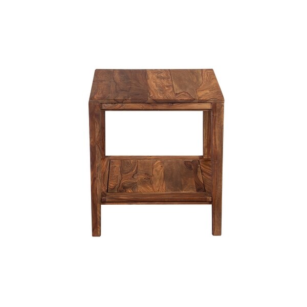 Porter Designs Fall River Solid Sheesham Wood End Table， Natural