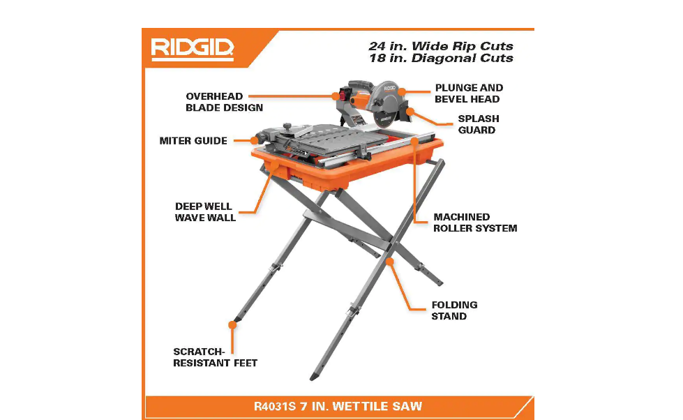 RIDGID R4031S 9 Amp Corded 7 in. Wet Tile Saw with Stand