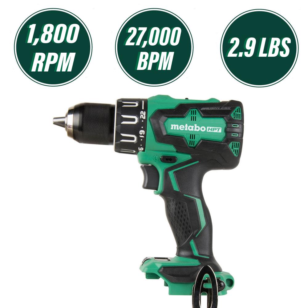 18V Lithium Ion Brushless Hammer Drill | Tool Body Only | Metabo HPT DV18DBFL2Q4 ;