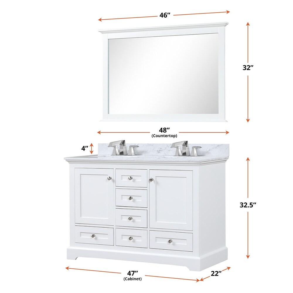 Dukes 48 in. W x 22 in. D White Double Bath Vanity  Carrara Marble Top