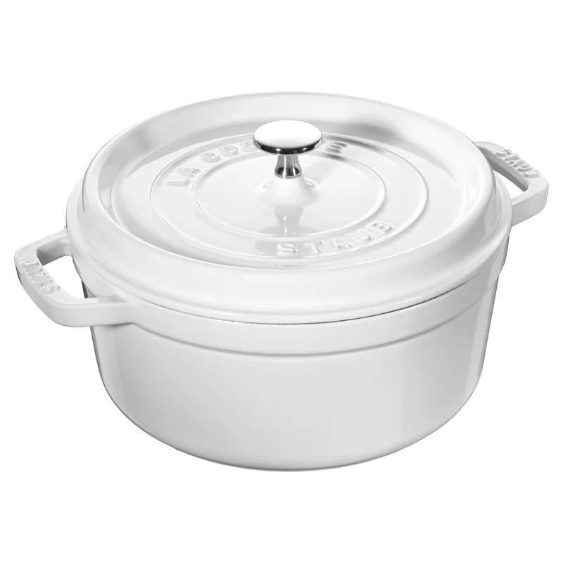 Staub Cast Iron 7-qt Round Cocotte - White， Made in France