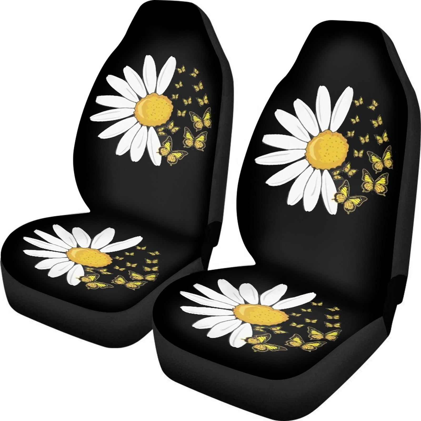 Xoenoiee 2 Pieces Car Seat Covers Front Seats Only Daisy Butterfly Print Auto Bucket Seat Cover Protector Universal Fit for Cars， SUV， Van， Trucks