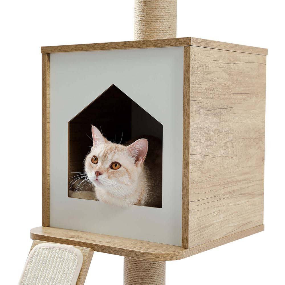 Foobrues 3-in-1 Floor-to-ceiling Cat Tree Wood Stable Furniture PSL-23170659