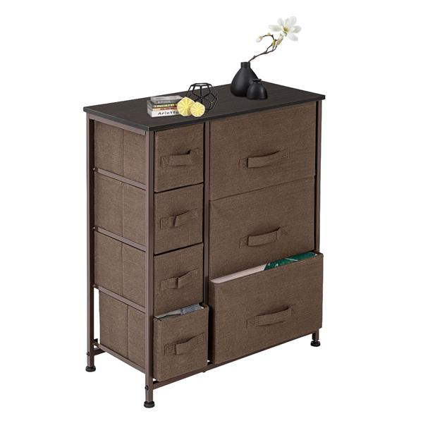 Dresser with 7 Drawers - Furniture Storage Tower Unit for Bedroom, Hallway, Closet, Office Organization - Steel Frame, Wood Top, Easy Pull Fabric Bins (Small)