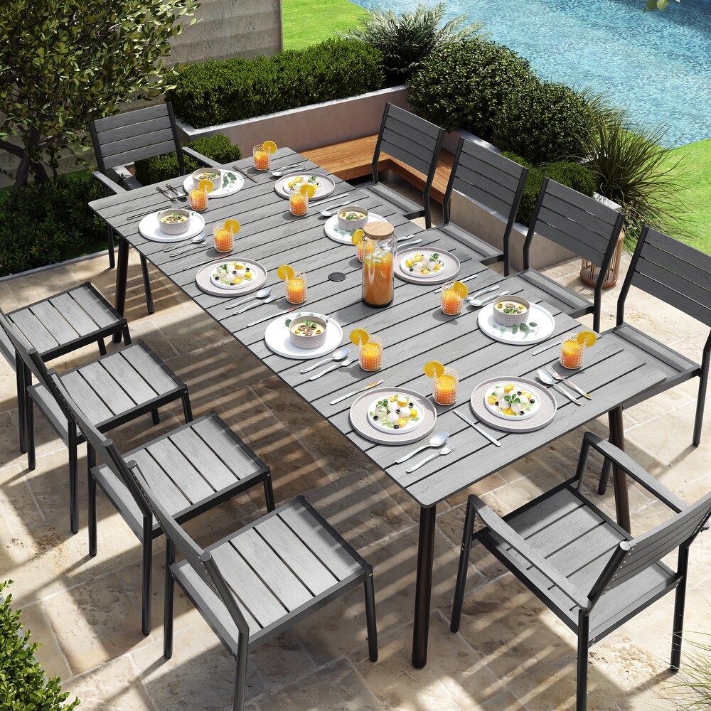 Pellebant Outdoor Rectangle Aluminum Dining Table with Umbrella Hole