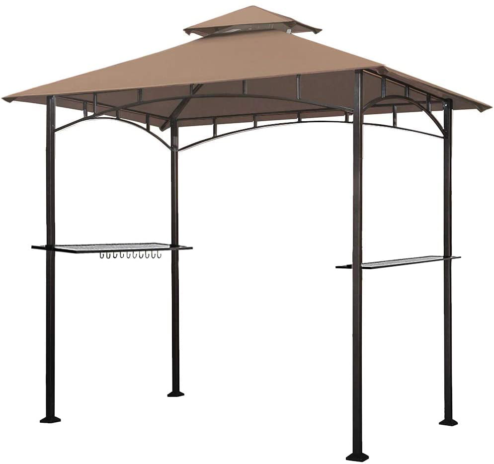 Eurmax 5x8 Grill Gazebo for Patio and Outdoor Backyard BBQ's,with Bar Counters, Bonus LED Light X2(Khaki)