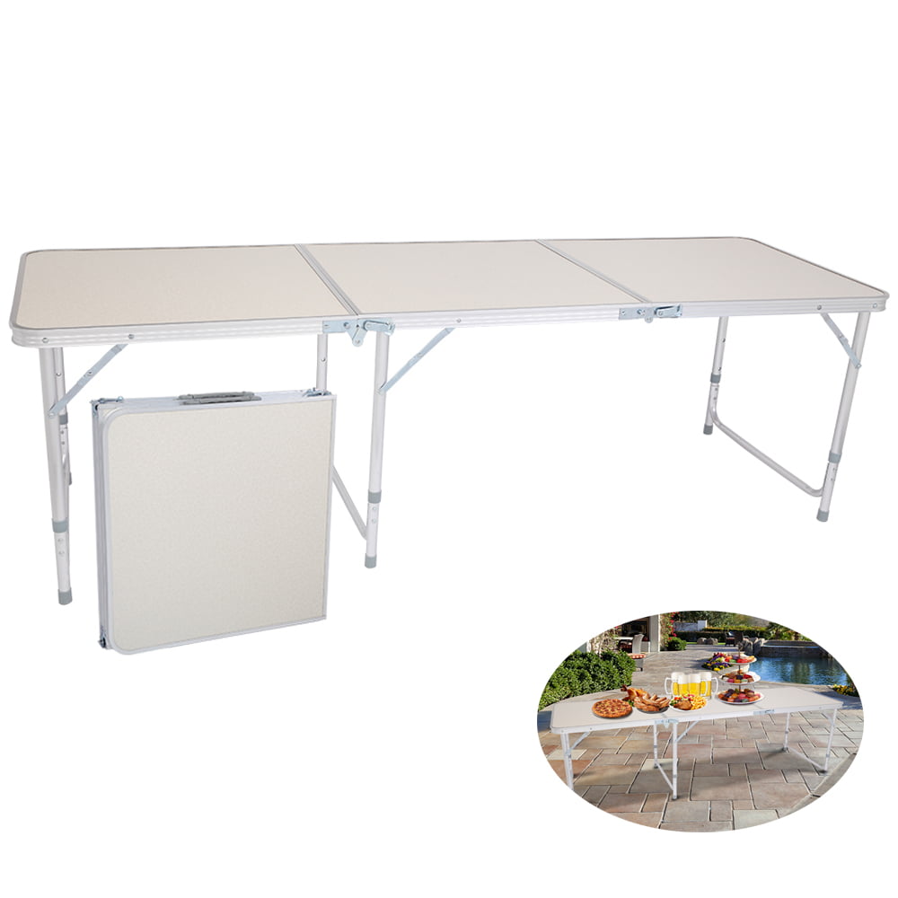 6FT Aluminum Alloy Folding Table， Indoor Outdoor Portable Foldable Plastic Dining Table， Lightweight Rectangular Table with Adjustable Height and Carrying Handle for Party Picnic Beach Camping， B277