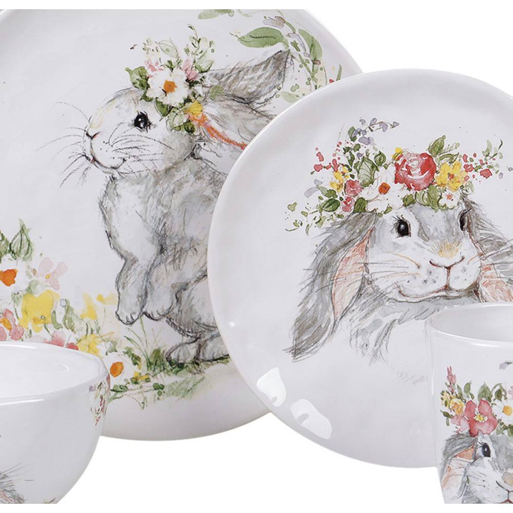 Certified International Sweet Bunny 16-Piece Seasonal Multicolored Earthenware Dinnerware Set (Service for 4) 89239RM