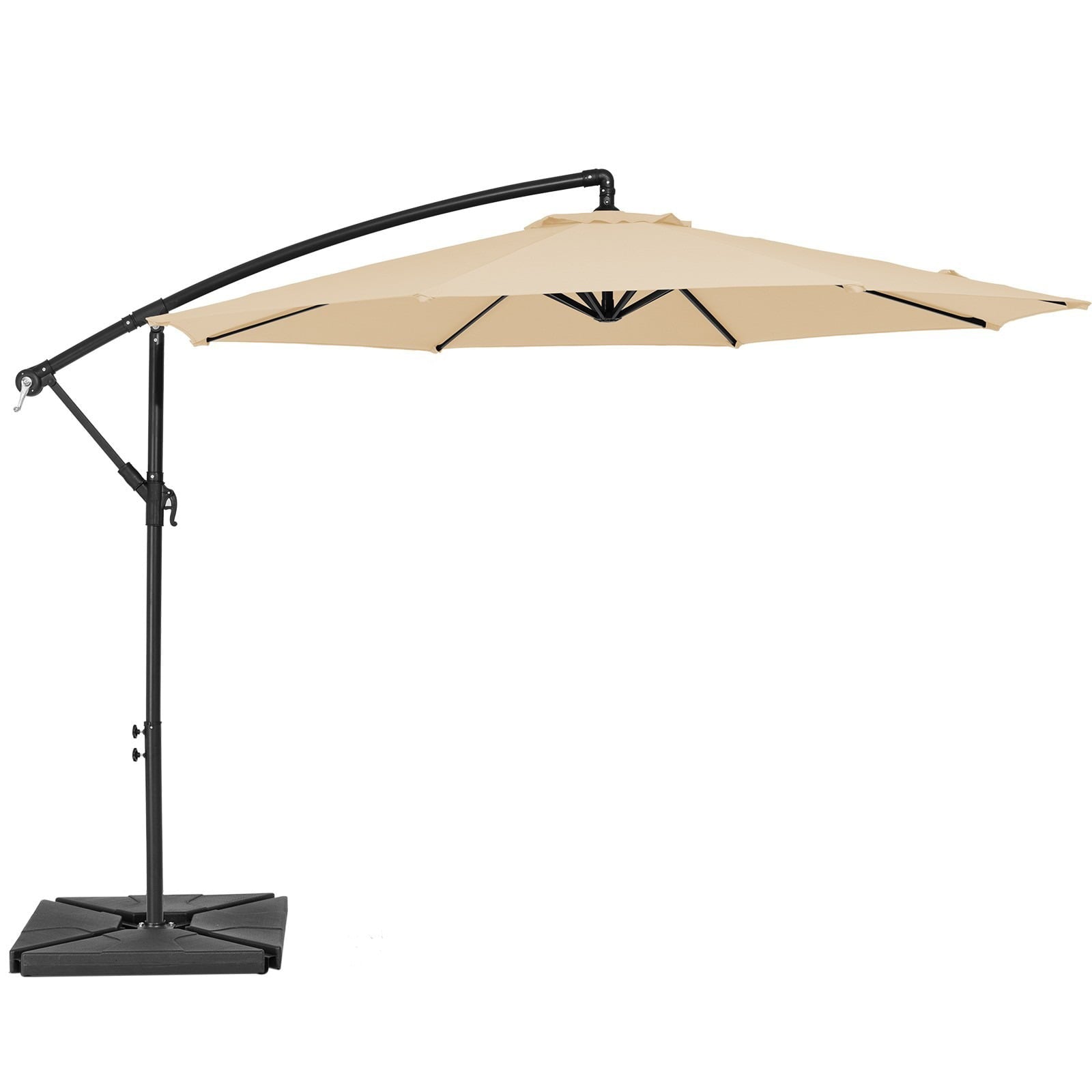 Serwall 10ft Heavy Duty Patio Hanging Offset Cantilever Patio Umbrella W/ 4-Piece Base Included, Beige