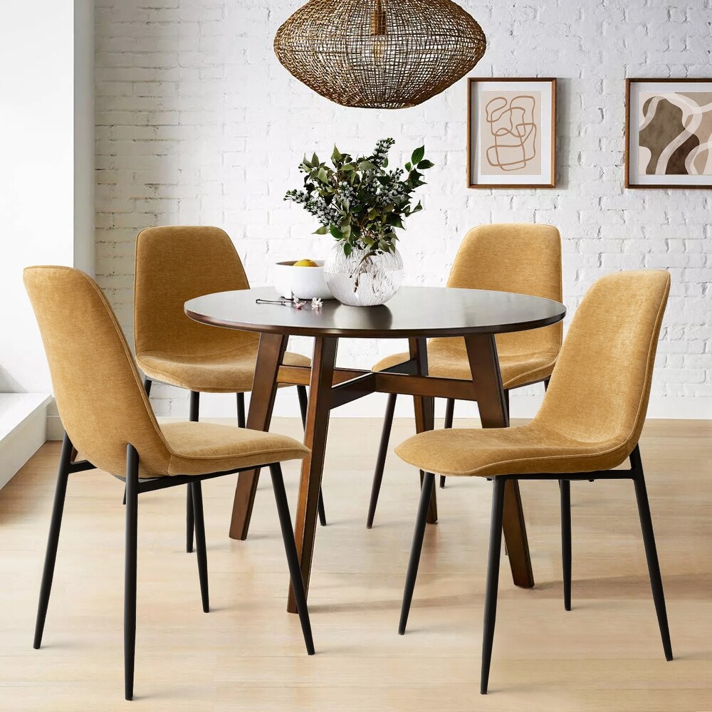 Upholstered Dining Chair with Black Metal Legs (Set of 4)