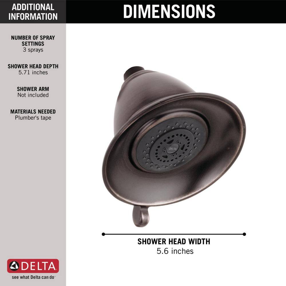 Delta Victorian 3-Spray Patterns 2.50 GPM 5.71 in. Wall Mount Fixed Shower Head in Venetian Bronze RP34355RB