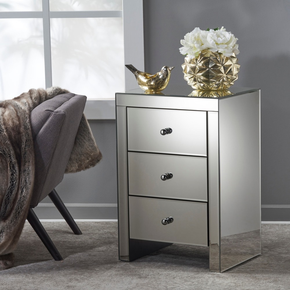 Fianna Mirrored 3 Drawer Table Cabinet by Christopher Knight Home