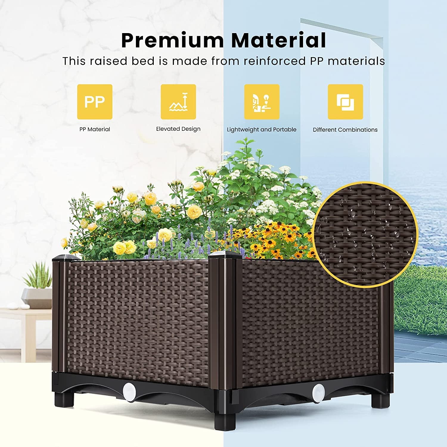 VIVOHOME Elevated Plastic Raised Garden Planter Kit, 17" x 17" x 7"  (2 Pack, Brown)