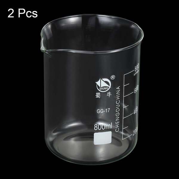 2pcs 800ml Low Form Glass Beaker 3.3 Borosilicate Lab Measuring Cups - Clear