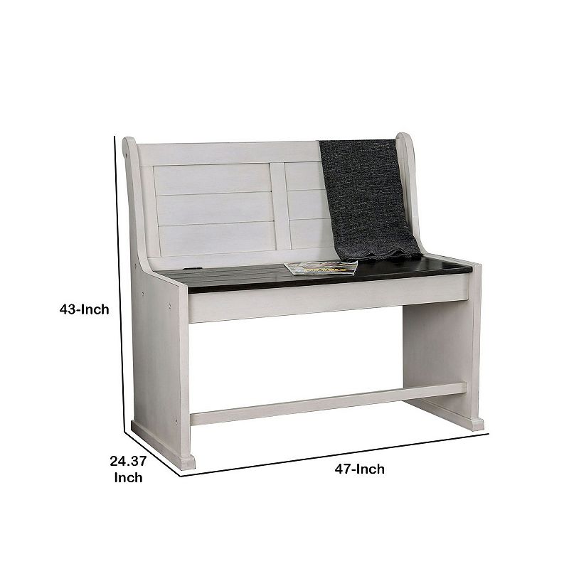 Wooden Counter Height Bench with Lift Top Seat， White and Black