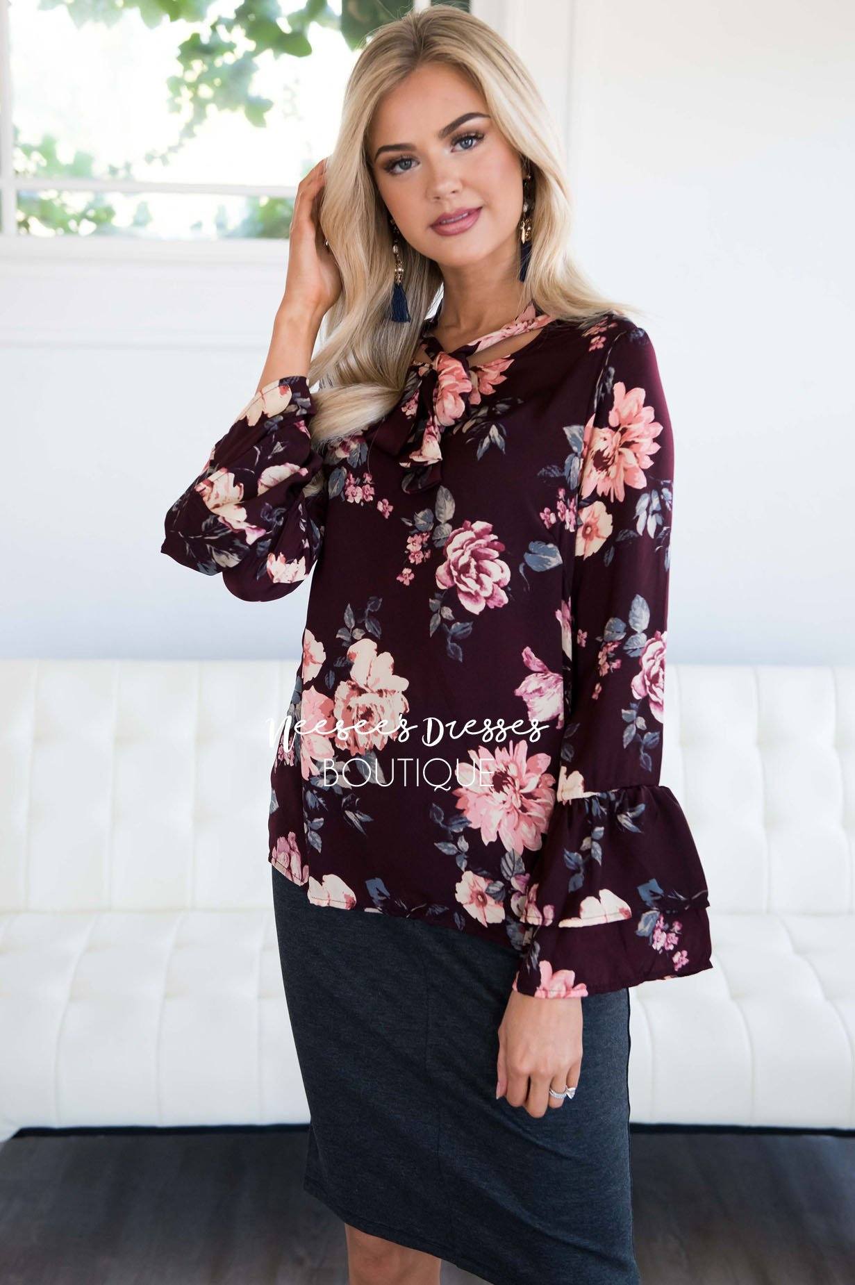 All Loved Up Floral Neck Tie Blouse