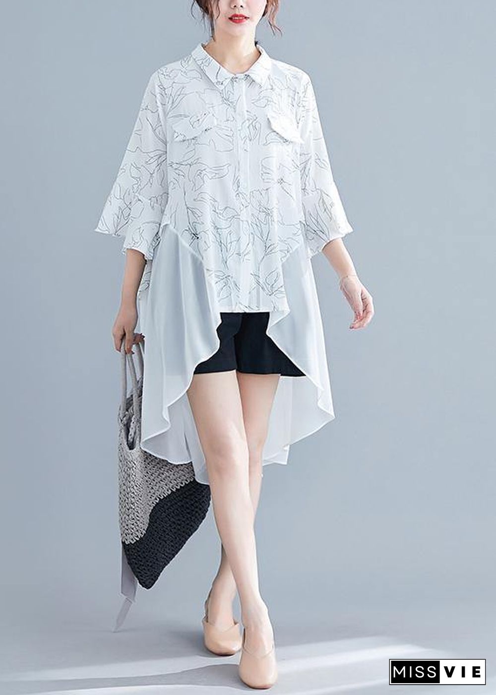 Unique white print chiffon outfit Omychic Work o neck patchwork asymmetric A Line Summer Dresses