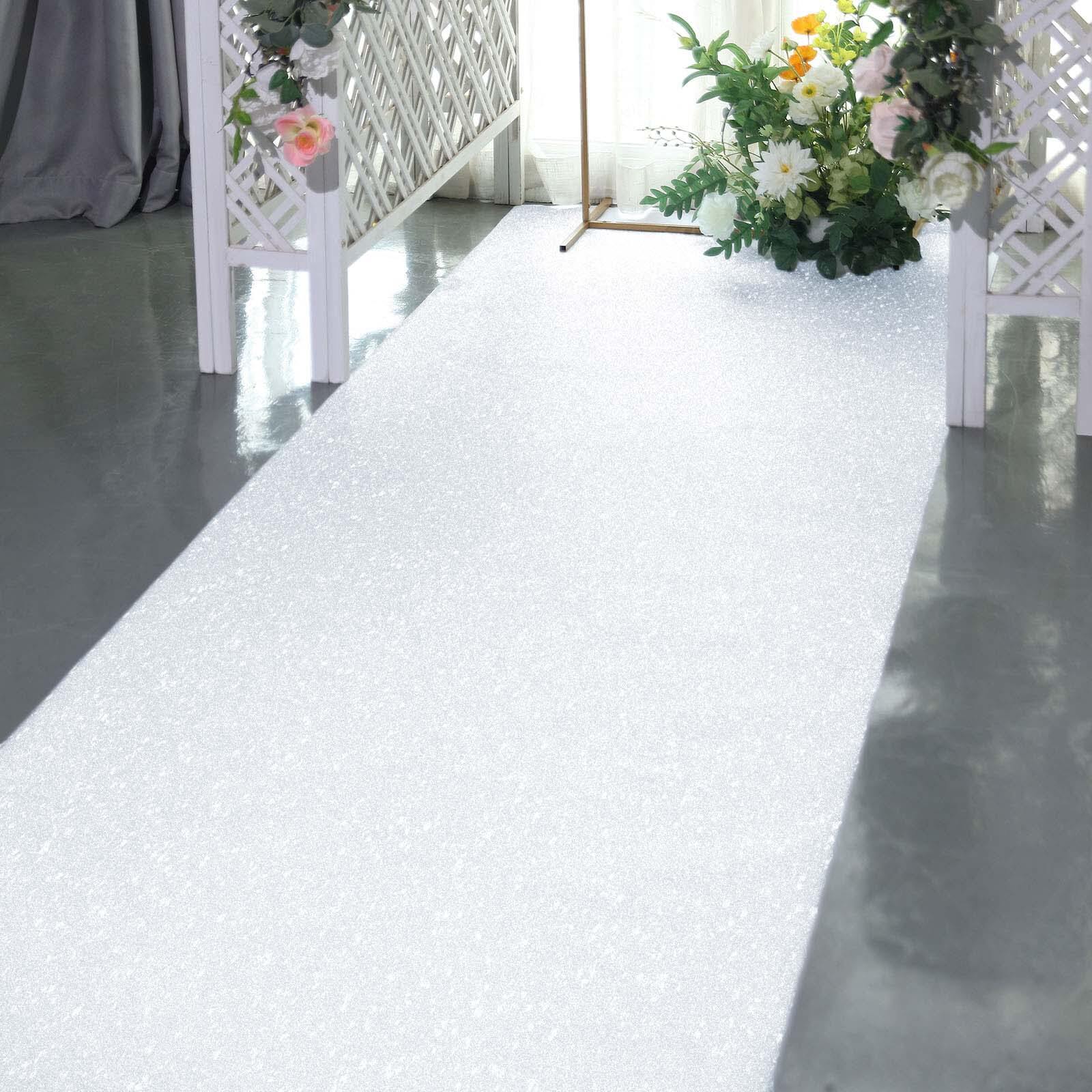 White Sparkle Glitter Wedding Aisle Runner, Non-Woven Red Carpet Runner - Prom, Hollywood, Glam Parties 3ftx50ft