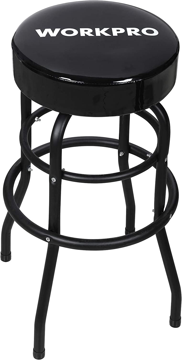 WORKPRO Shop Stool Bar Stool with Padded Swivel Shop Seat， Black， W112012A