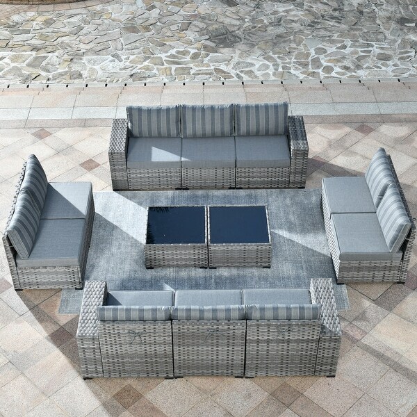 HOOOWOOO 12Piece Outdoor Patio Furniture Modular Wide Armrest Sectional Sofa Set